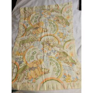 Vintage Satin Trim Crib Baby Blanket 37” X 51" Multi Color ABC 123 Cat Dog